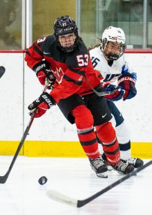 Team Canada hosts the USA in game one of a three game U18 series at Winsport in Calgary, AB on August 17, 2022.  (Photo: Dave Holland/Hockey Canada)